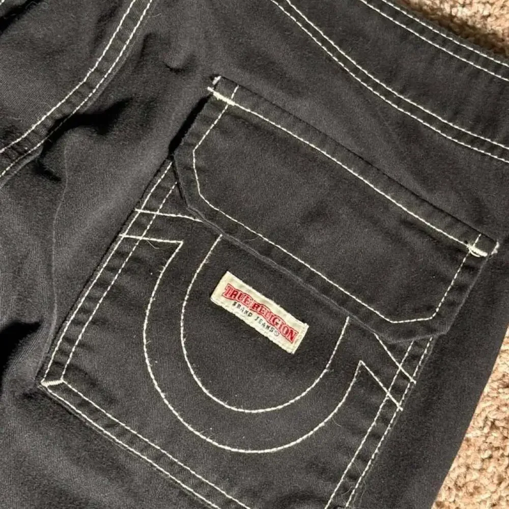 True Religion Black Contrast Stitch Cargo Pants